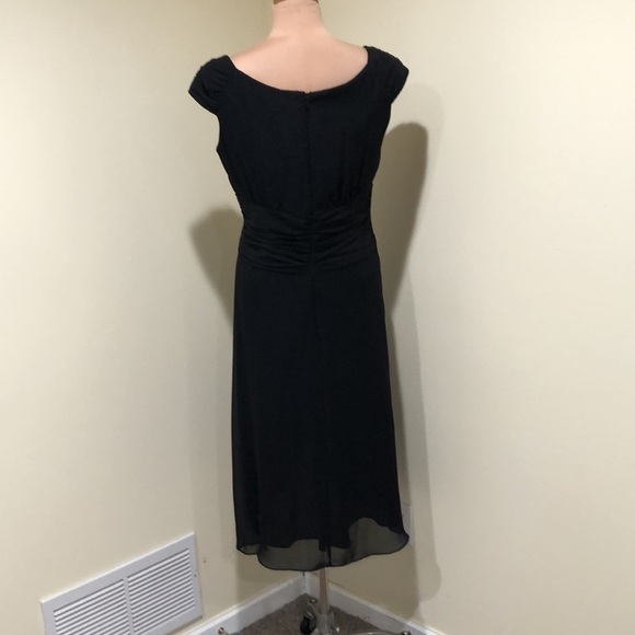 Vintage Dawn Joy Midi Dress Size Medium 10 Black Jeweled Asymmetrical Hem - Picture 5 of 9